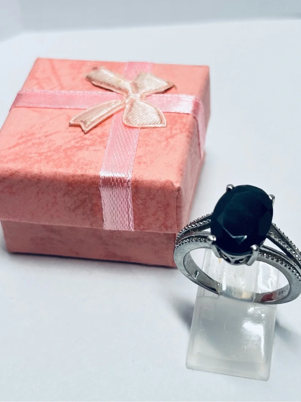Women's 316L Stainless Steel Oval Black Sapphire Statement Ring Size 8